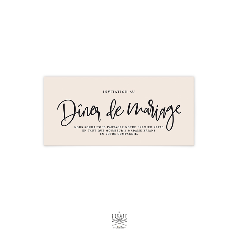 invitation repas mariage bohème, personnalisée sur papier teinté biscuit, mariage bohème | Collection Sahanna - La Pirate
