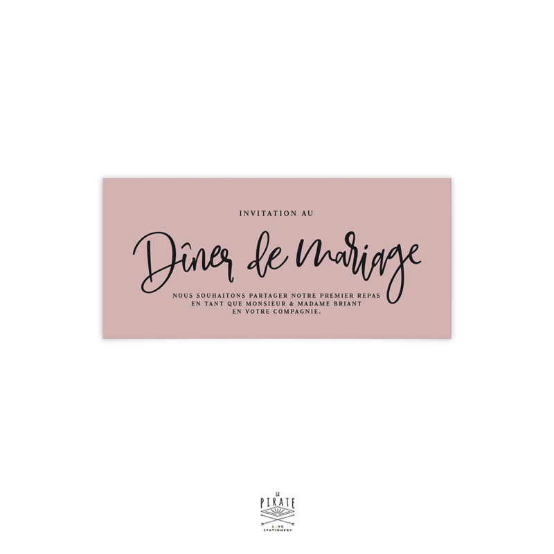 invitation repas mariage bohème, personnalisée sur papier teinté vieux rose, mariage bohème | Collection Sahanna - La Pirate