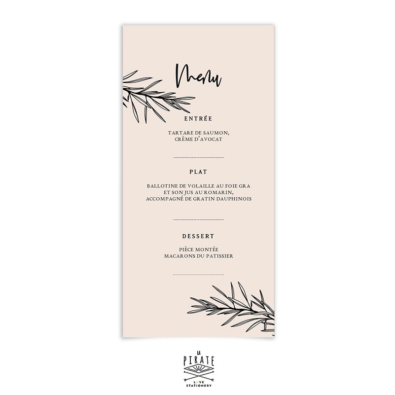 Menu Mariage Boheme Chic Collection Sahanna