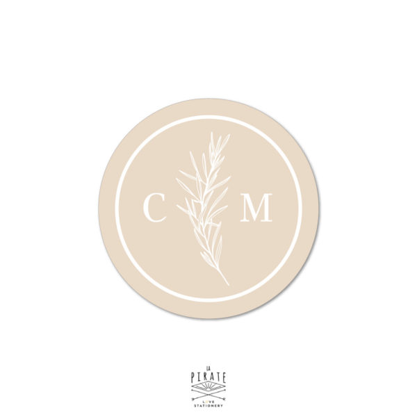 Stickers rond mariage personnalisé avec vos initiales et détail végétal, biscuit - mariage bohème | Collection Sahanna - La Pirate