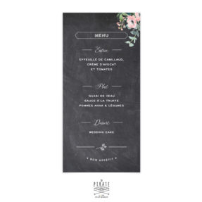 Menu mariage ardoise vintage personnalisé. Menu ardoise et fleurs rétro - La Pirate