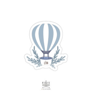 Stickers naissance personnalisé avec le prénom de bébé, montgolfière bleue