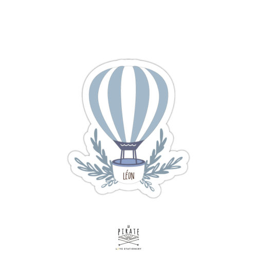 Stickers naissance personnalisé avec le prénom de bébé, montgolfière bleue