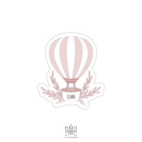 Stickers naissance personnalisé avec le prénom de bébé, montgolfière rose