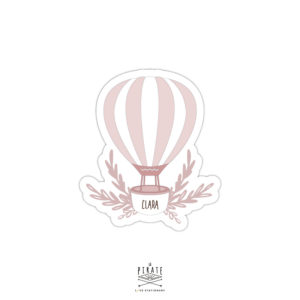 Stickers naissance personnalisé avec le prénom de bébé, montgolfière rose