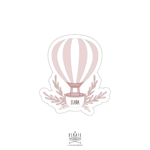 Stickers naissance personnalisé avec le prénom de bébé, montgolfière rose