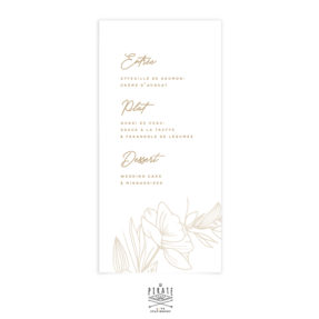 Menu mariage bohème, menu mariage couronne florale délicate, collection Kamélia - La Pirate