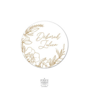 Stickers rond mariage bohème blanc et couronne de fleurs, collection Kamélia - La Pirate