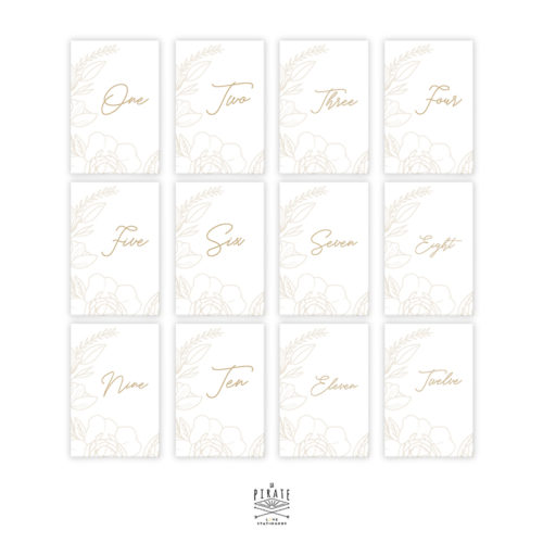 Lot 12 cartes numéros de table en anglais, bohème à personnaliser