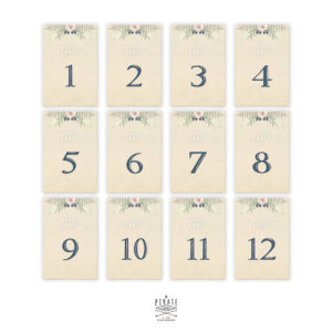 Lot 12 cartes numéros de table bohème folk à personnaliser
