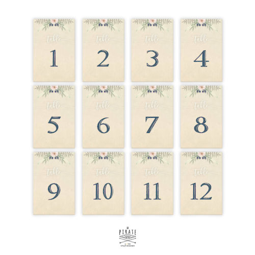 Lot 12 cartes numéros de table bohème folk à personnaliser