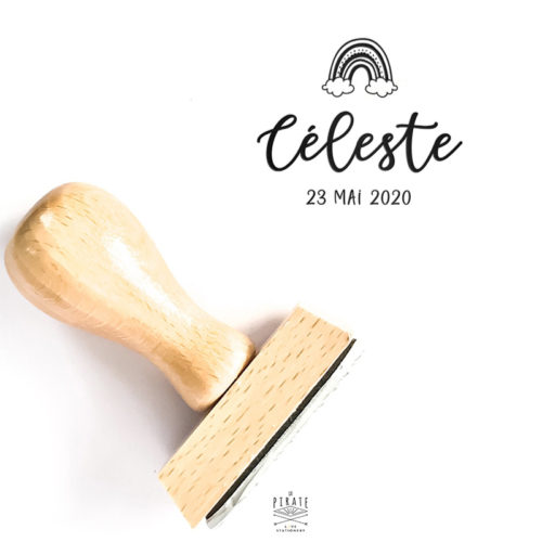 Tampon naissance personnalisé, motif arc-en-ciel, esprit scandinave, céleste