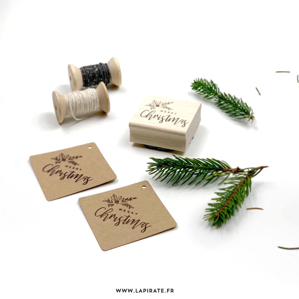 Tampon Noël "Merry Christmas" en bois, diy, wrapping, cadeaux