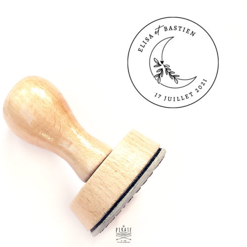 Tampon mariage croissant de lune personnalisé pour votre mariage bohème. Tampon bois.