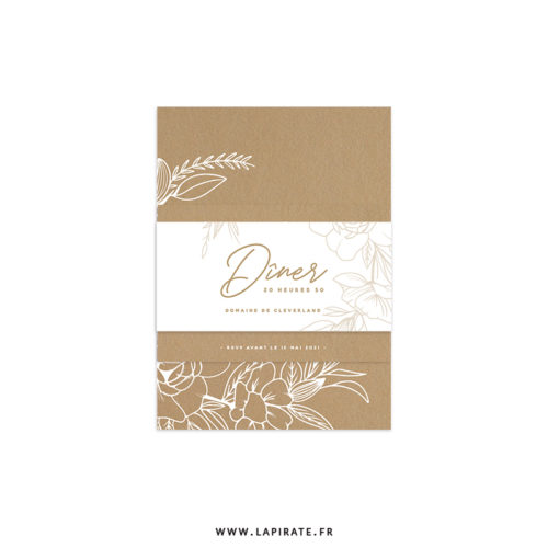 ensemble invitation mariage bohème, kraft et blanc kamélia