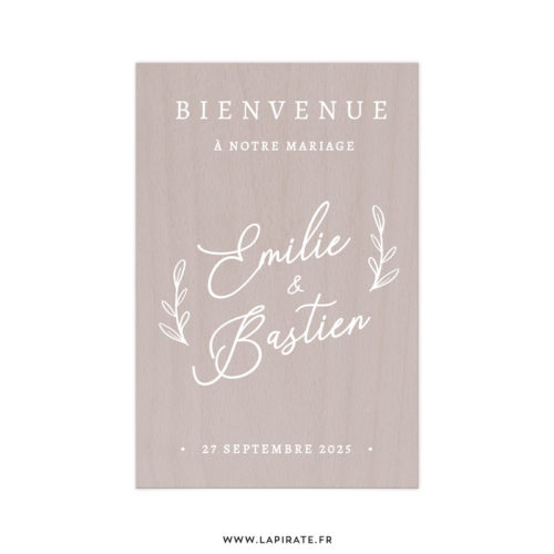 Stickers Bienvenue au mariage Calligraphie, branches végétales personnalisé de vos prénoms et date de mariage