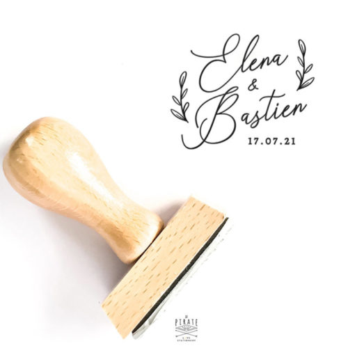 Tampon mariage calligraphie et branches, personnalisé de vos prénoms et date mariage -La Pirate