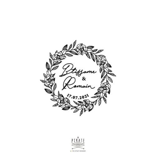 Tampon mariage couronne de roses personnalisé de vos prénoms avec une fine calligraphie - La Pirate