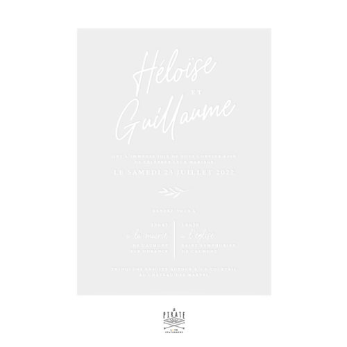 Faire-part mariage calque blanc, calligraphie - Collection Rosie, mariage chic et élégant à personnaliser