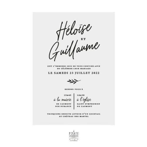 Faire-part mariage calque noir, calligraphie - Collection Rosie, mariage chic et élégant à personnaliser