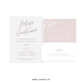 Ensemble faire-part, rsvp, carton repas mariage chic calque, nude à personnaliser - La Pirate