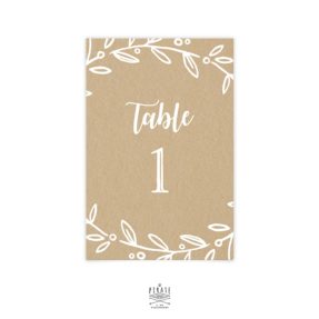 Numéro de table champêtre, Kraft et blanc. Collection couronne d'Olivier