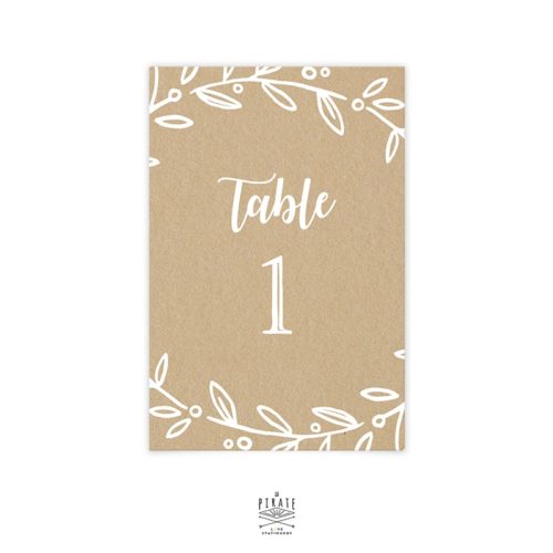 Numéro de table champêtre, Kraft et blanc. Collection couronne d'Olivier