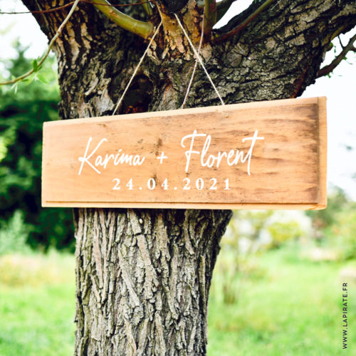 Stickers prénoms et date mariage personnalisé manuscrit, panneau bois mariage, texte personnalisé