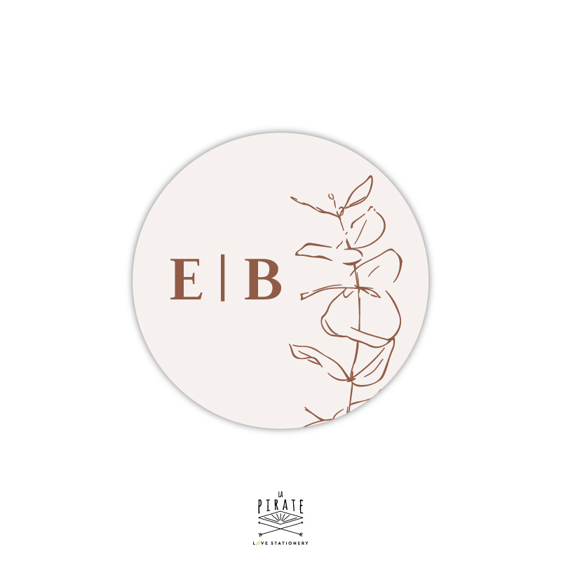 Stickers rond mariage automne, eucalyptus bohème - beige et terracotta- Collection Sienne