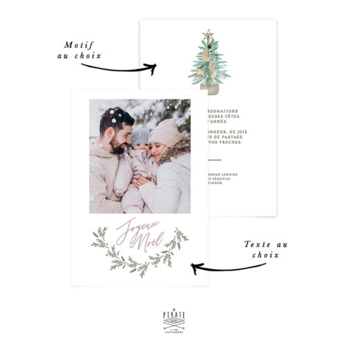 Carte de voeux personnalisée avec photo, Joyeux Noël, texte et motif au choix