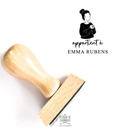 Tampon ex-libris silhouette femme tenant une tasse de thé