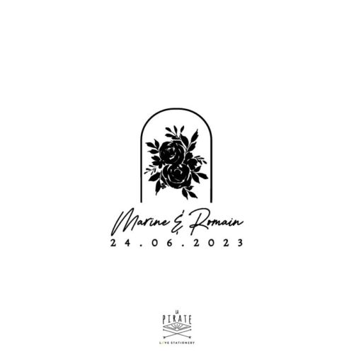 Tampon mariage bohème roses sous cloche et calligraphie, mariage bohème, fleuri