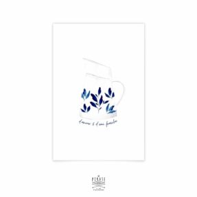 Carte postale "D'amour et d'eau fraîche" - pot à eau vintage, aquarelle , peint à la main - La Pirate