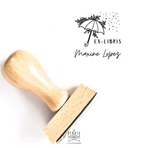 Tampon ex-libris parapluie fleuri, cocooning à personnaliser en ligne