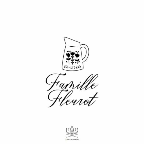Tampon ex-libris pot à lait fleuri, vintage à personnaliser de votre nom, prénom, famille - La Pirate