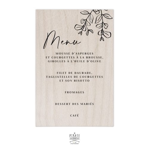 Stickers menu mariage bohème personnalisé pour miroir, plexi, bois, coloris au choix