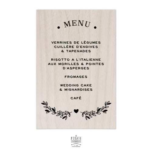 Stickers menu mariage bohème folk personnalisé pour miroir, plexi, bois coloris au choix