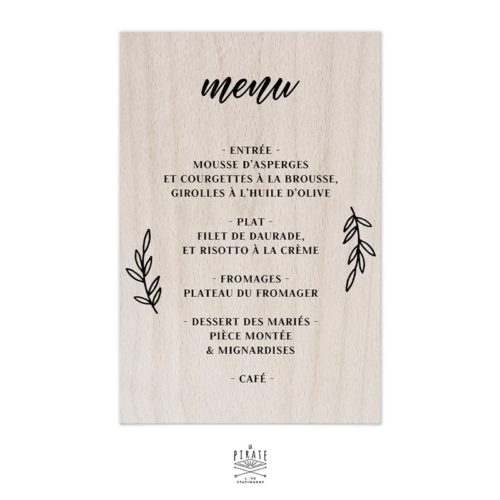 Stickers menu mariage champêtre personnalisé pour miroir, plexi, bois coloris au choix