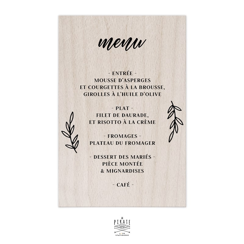 Stickers menu mariage champêtre personnalisé pour miroir, plexi, bois coloris au choix