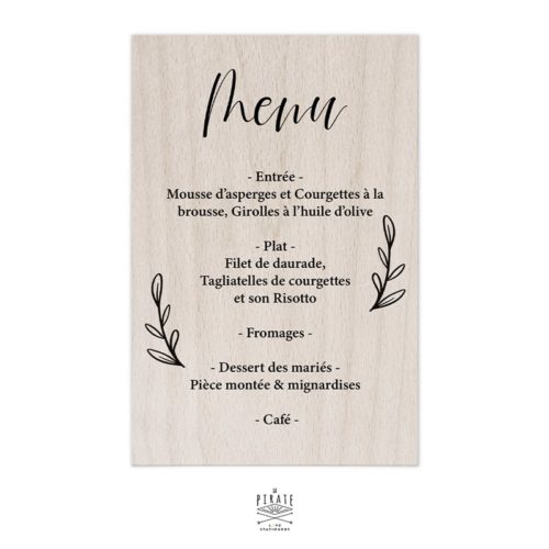 Stickers menu mariage végétal personnalisé pour miroir, plexi, bois coloris au choix
