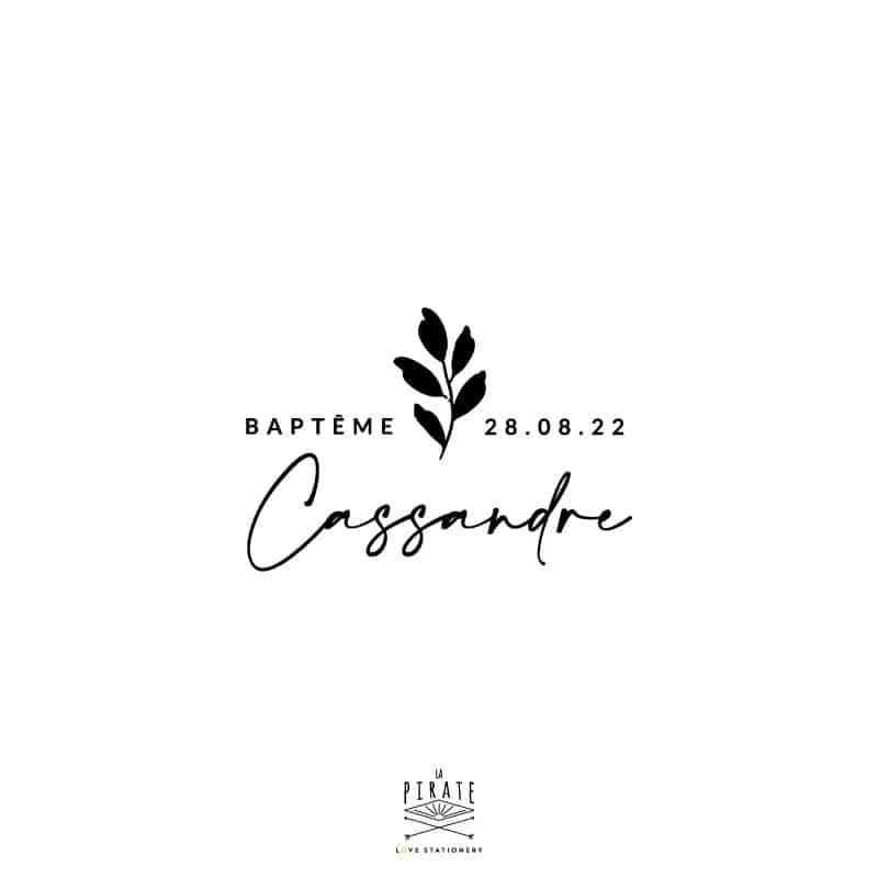 Tampon baptême Cassandre personnalisé, feuille, végétal