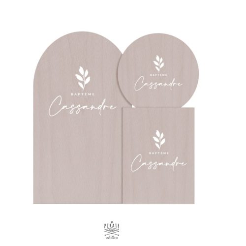 Stickers panneau baptême Cassandre personnalisé, feuille, végétal élégant