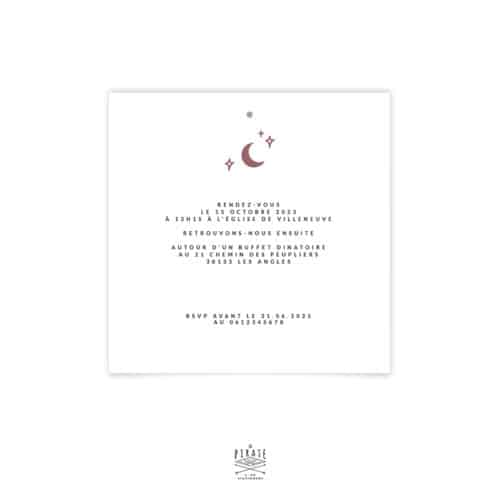 Faire-Part baptême verso texte, motif Lune -Faire-part calque carré, collection Emile - La Pirate