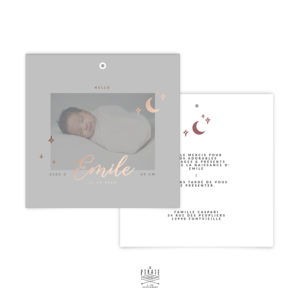 Faire-Part naissance photo, motif Lune -Faire-part calque carré + dorure cuivrée, collection Emile - La Pirate