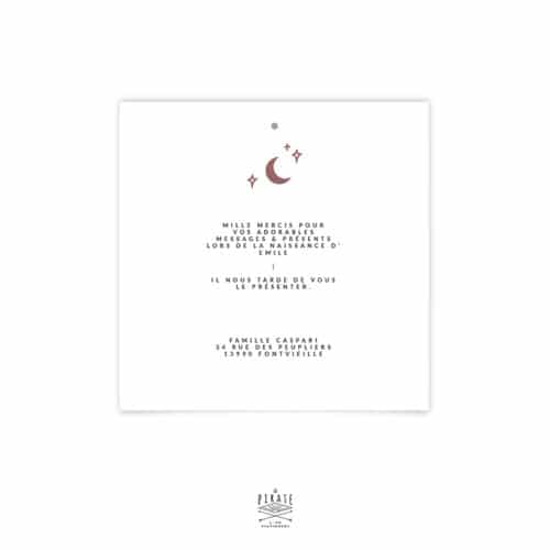 Faire-Part naissance verso texte, motif Lune -Faire-part calque carré, collection Emile - La Pirate