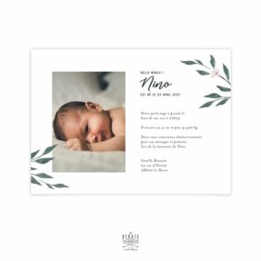 Faire-part naissance photo rectangulaire, motif aquarelle naturel, Collection June