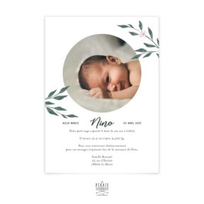 Faire-part naissance photo ronde, aquarelle naturel, Collection June