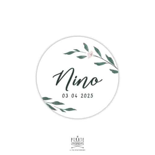Stickers naissance rond personnalisé, motif aquarelle naturel, Collection June