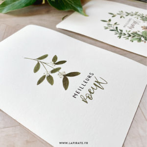 Carte de voeux branche de Gui, illustration aquarelle peinte à la main - carte Noël