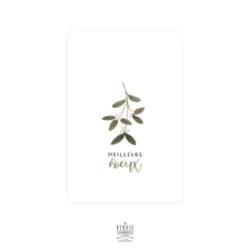 Carte de voeux aquarelle, illustration branche de gui, meilleurs voeux - La Pirate